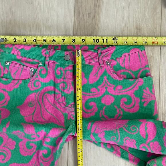 Lilly Pulitzer Rare Vintage Where's The Reef  Pink Green Jeans Sz 4 Flare - Picture 6 of 10